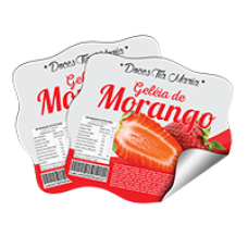 250 Rótulos adesivo - 5x8cm - Couché 75g - Corte especial simples e laminação brilho total frente