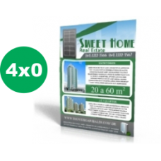 100 Folhetos - 20x27cm - 4x0 cores - Couché 300g - Cantos retos e verniz total frente