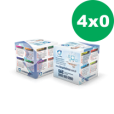 100 Calendários cubo - 26x34cm - 4x0 cores - Couché 300g - Corte especial padrão e verniz total frente