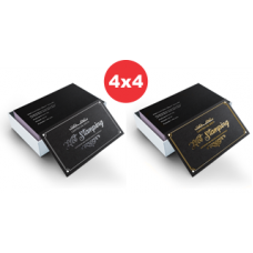 500 Cartões de visita - 9x5cm - 4x4 cores - Couché 300g - Cantos retos, laminação fosca total frente e verso e hot stamping (prata ou dourada) frente