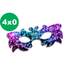 50 Máscaras - 20,18x8,8cm - 4x0 cores - Couché 300g - Corte especial padrão e laminação total brilho frente e verso