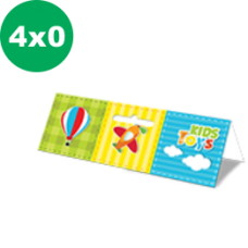 500 Solapas - 15x5cm - Couché 300g - Corte e vinco padrão, laminação fosca total frente e verso e verniz brilho localizado frente